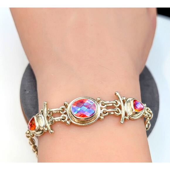 Sajen 925 Sterling Faceted Rainbow Pink Aura Quartz Faceted Gemstone Bracelet - Picture 1 of 8